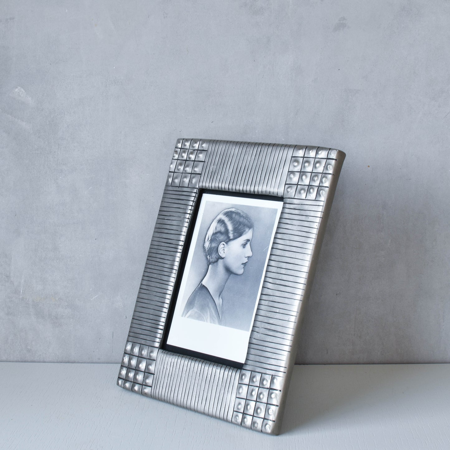 Vintage 1990s cast aluminium inscribed silver metal photo picture frame