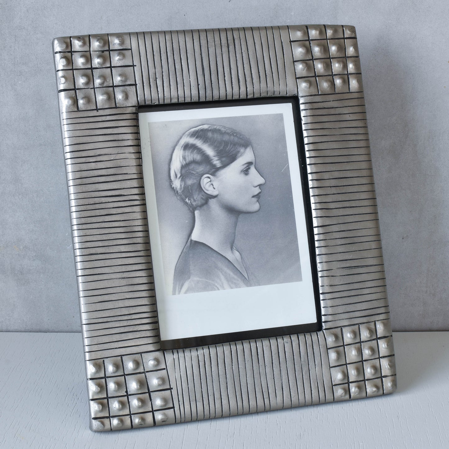 Vintage 1990s cast aluminium inscribed silver metal photo picture frame