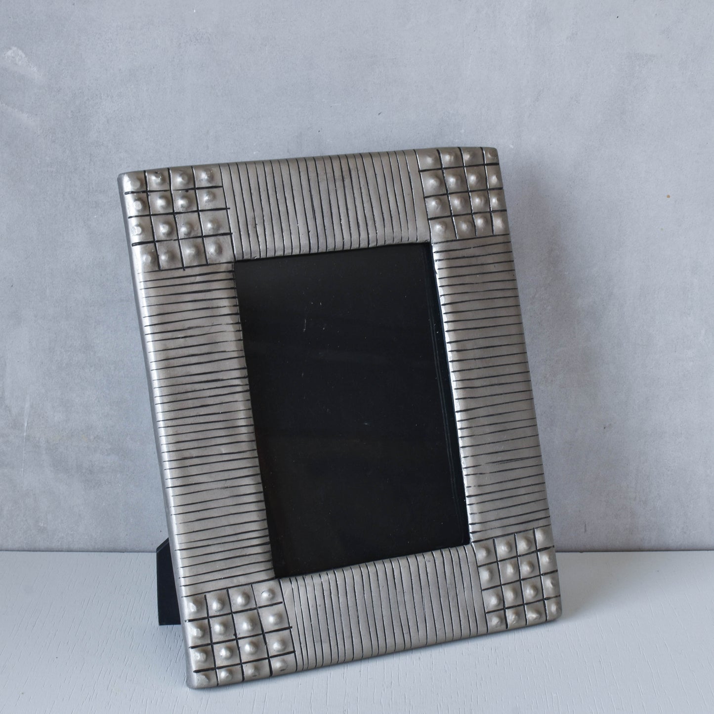Vintage 1990s cast aluminium inscribed silver metal photo picture frame