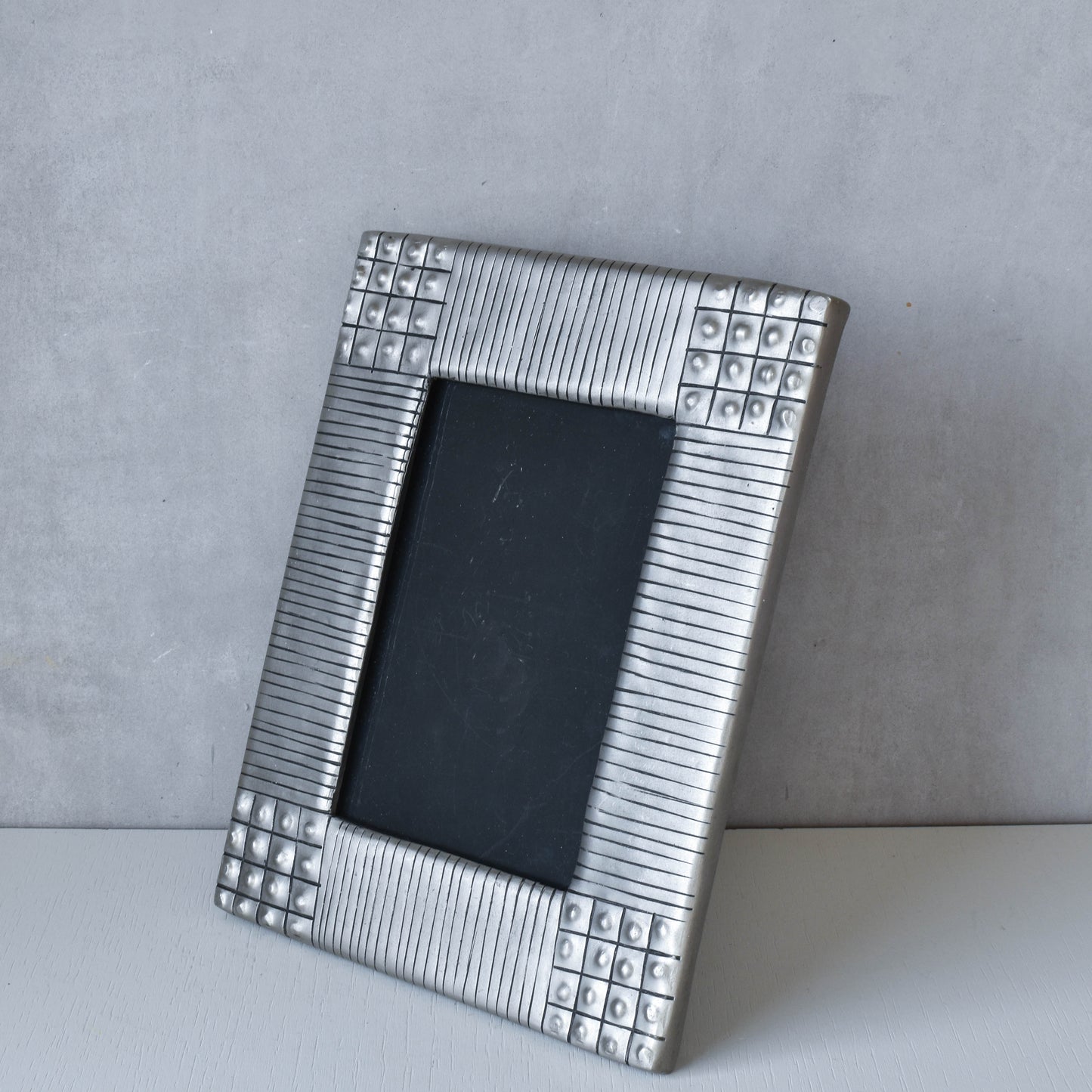 Vintage 1990s cast aluminium inscribed silver metal photo picture frame