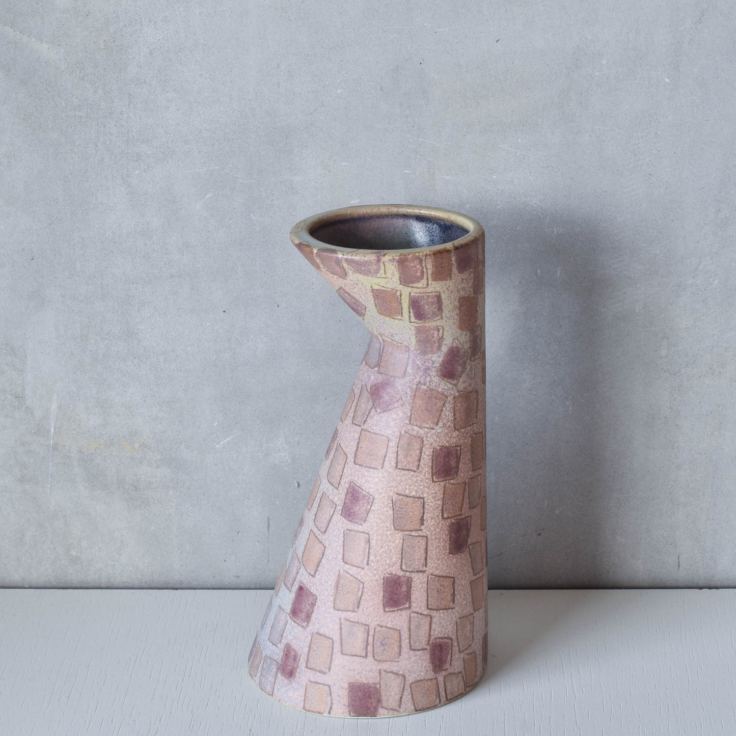 Vintage 1980s painterly studio pottery ceramic sculptural vase jug vessel signed