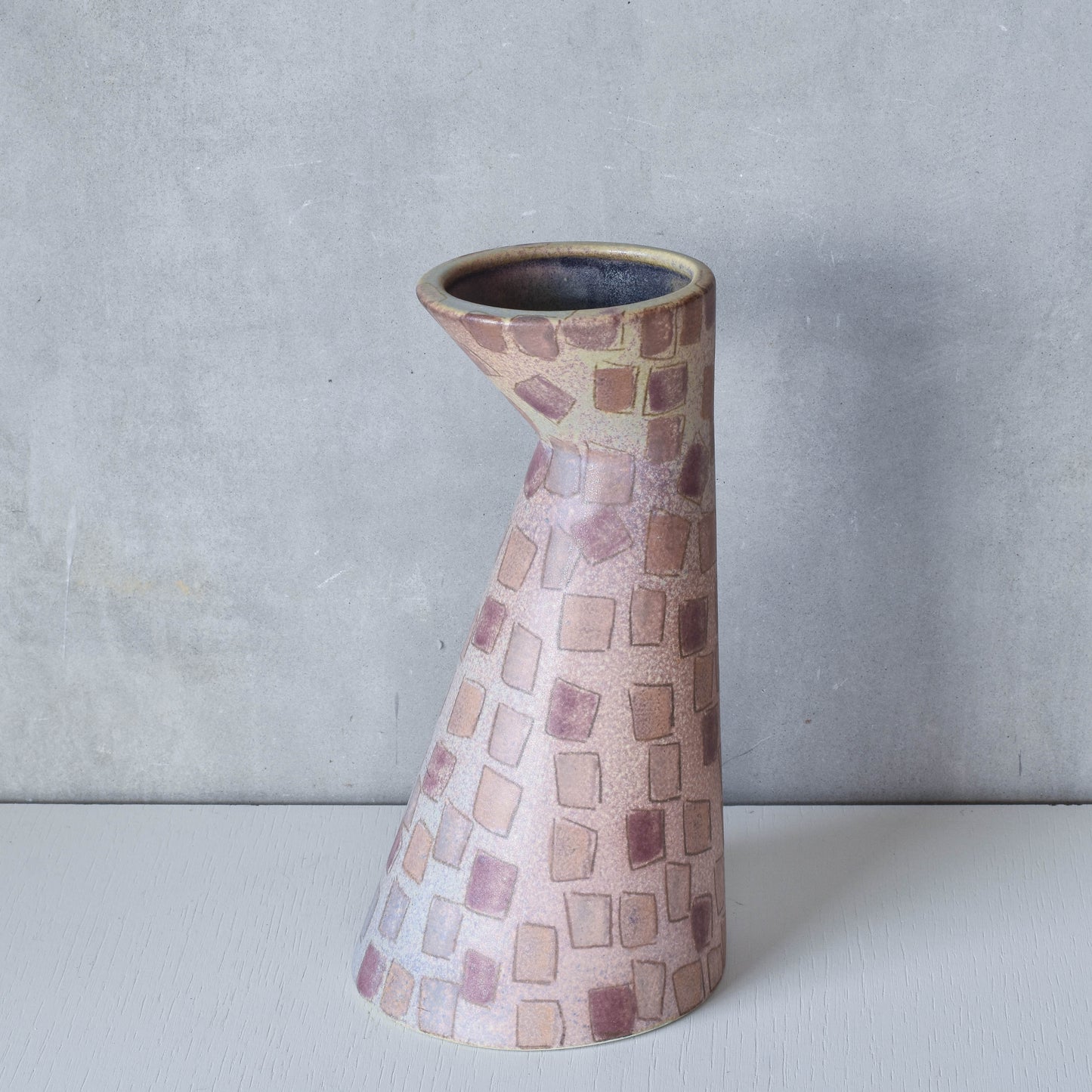 Vintage 1980s painterly studio pottery ceramic sculptural vase jug vessel signed