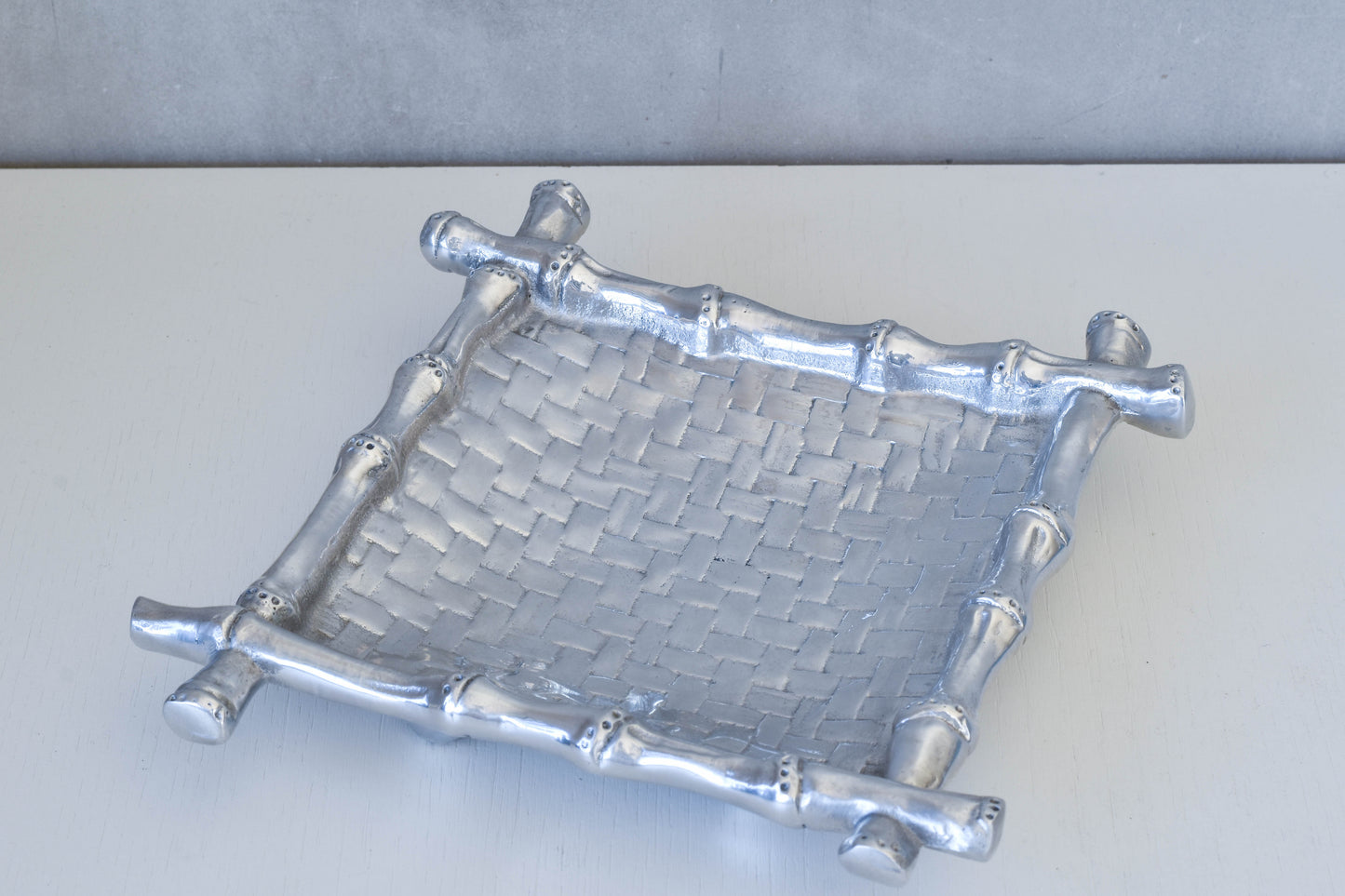 Vintage modernist Mariposa 1990s Mexico bamboo cast aluminium tray dish vide poche