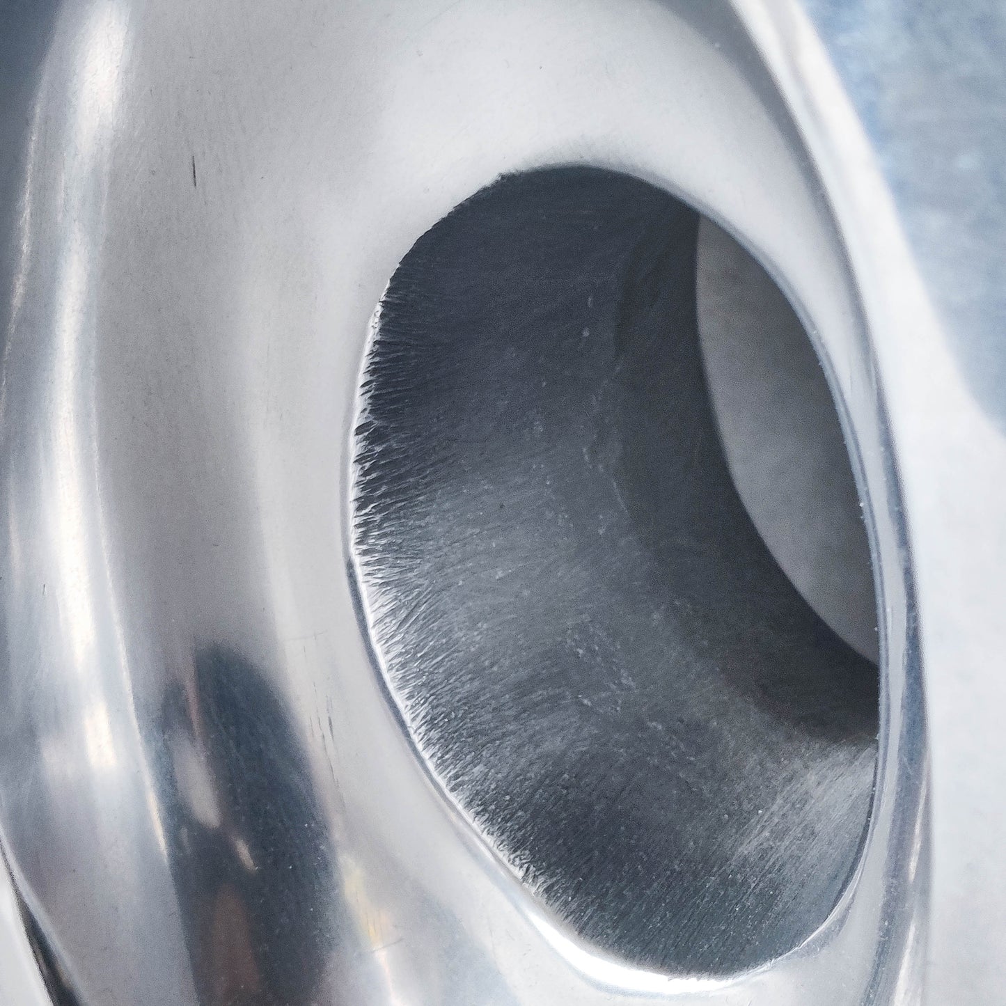 Vintage large sculptural modernist hand cast aluminium oval donut vase 32cm