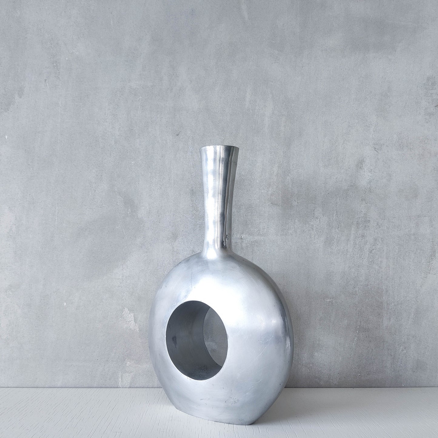 Vintage 1990s donut hand cast aluminium sculptural modernist bottle vase