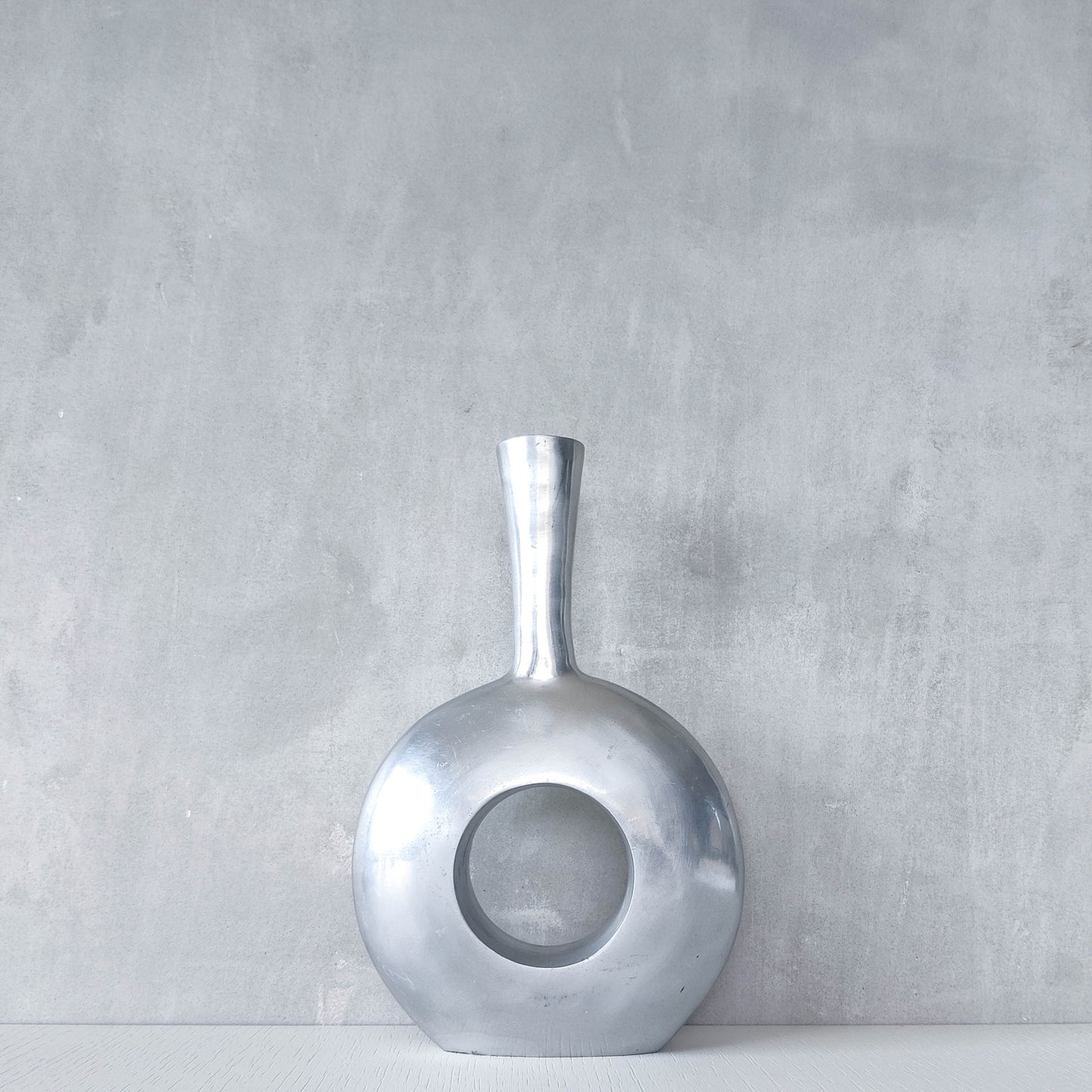 Vintage 1990s donut hand cast aluminium sculptural modernist bottle vase