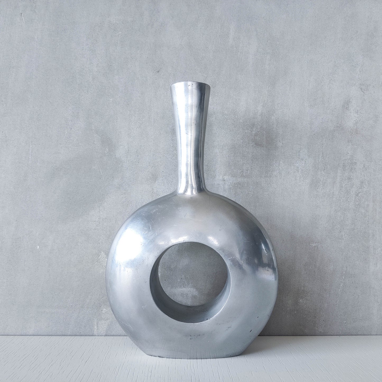 Vintage 1990s donut hand cast aluminium sculptural modernist bottle vase