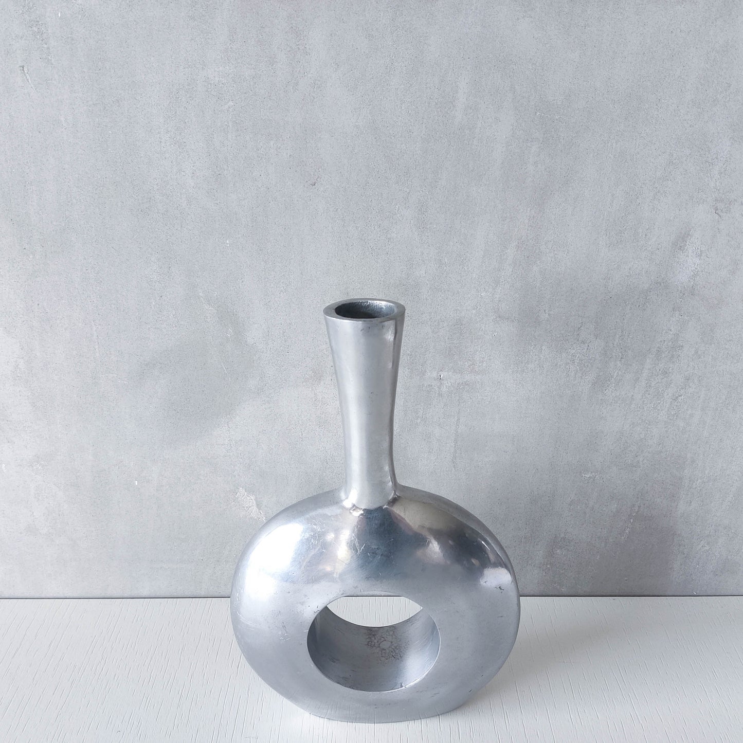 Vintage 1990s donut hand cast aluminium sculptural modernist bottle vase