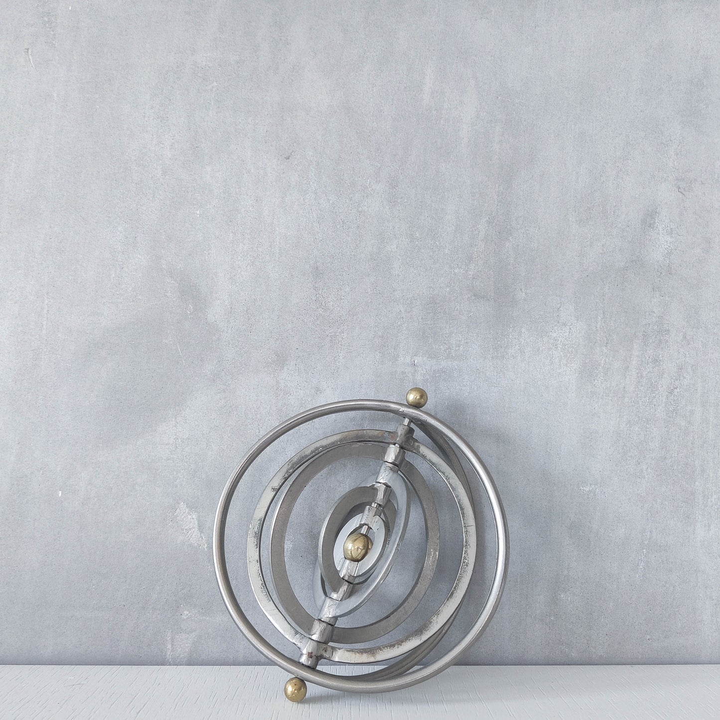 Vintage modernist style orb armillary sphere metal object table sculpture