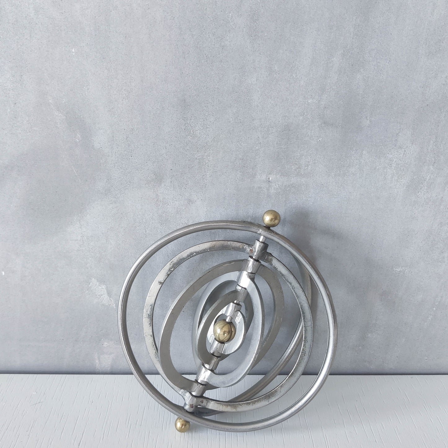 Vintage modernist style orb armillary sphere metal object table sculpture