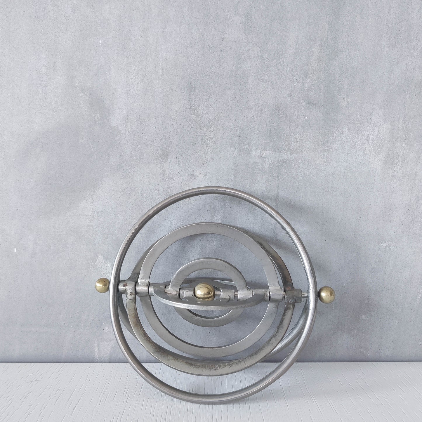 Vintage modernist style orb armillary sphere metal object table sculpture