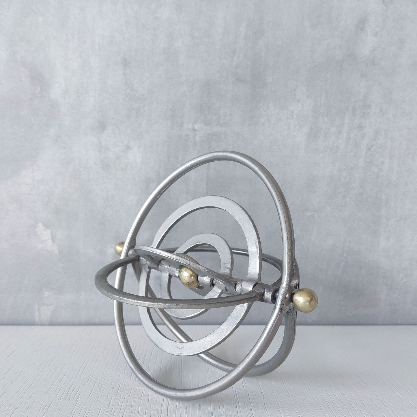 Vintage modernist style orb armillary sphere metal object table sculpture