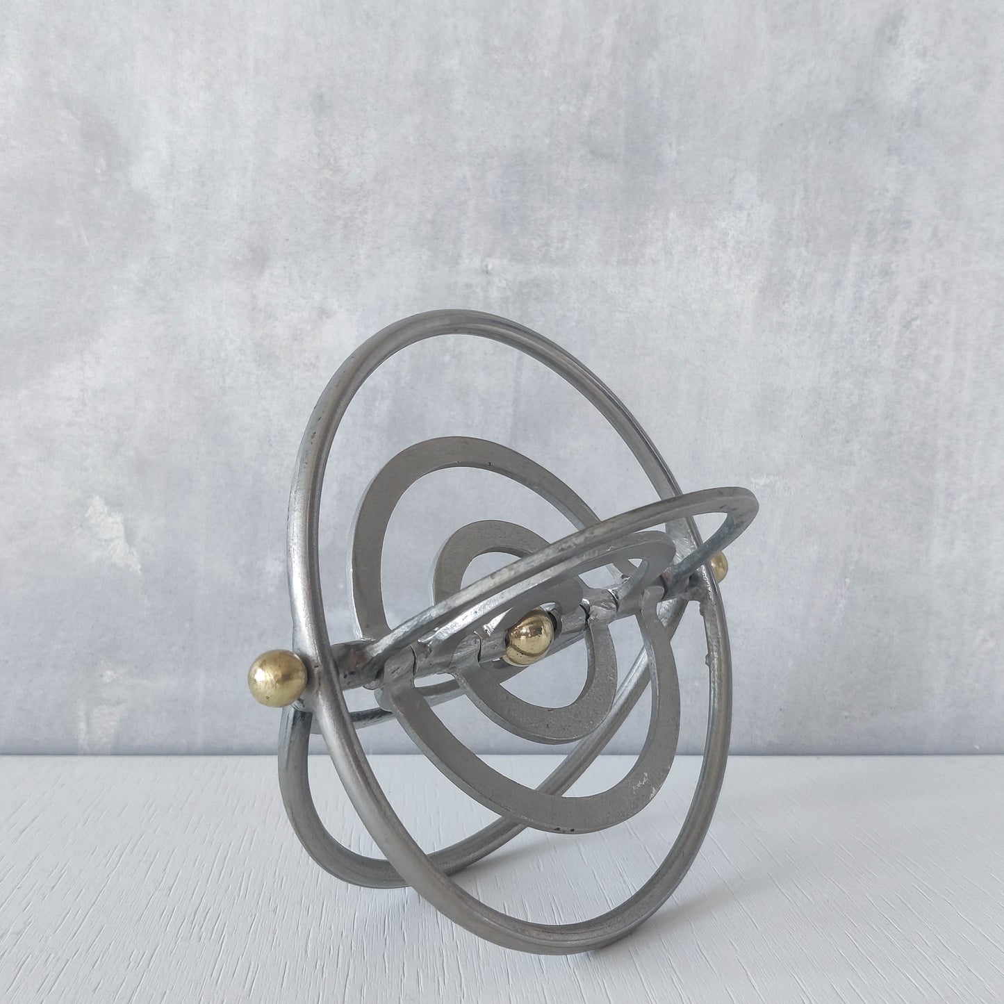 Vintage modernist style orb armillary sphere metal object table sculpture