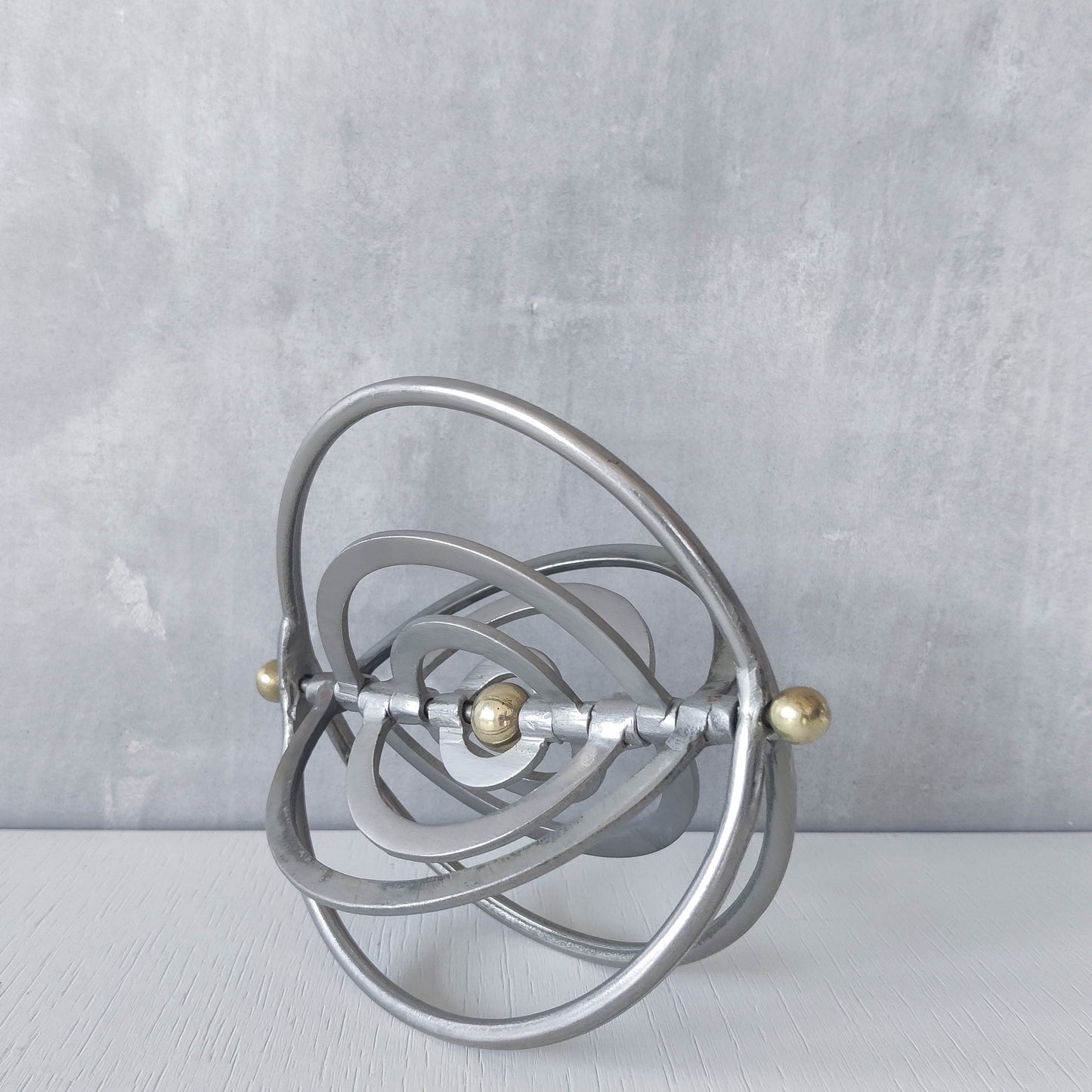 Vintage modernist style orb armillary sphere metal object table sculpture