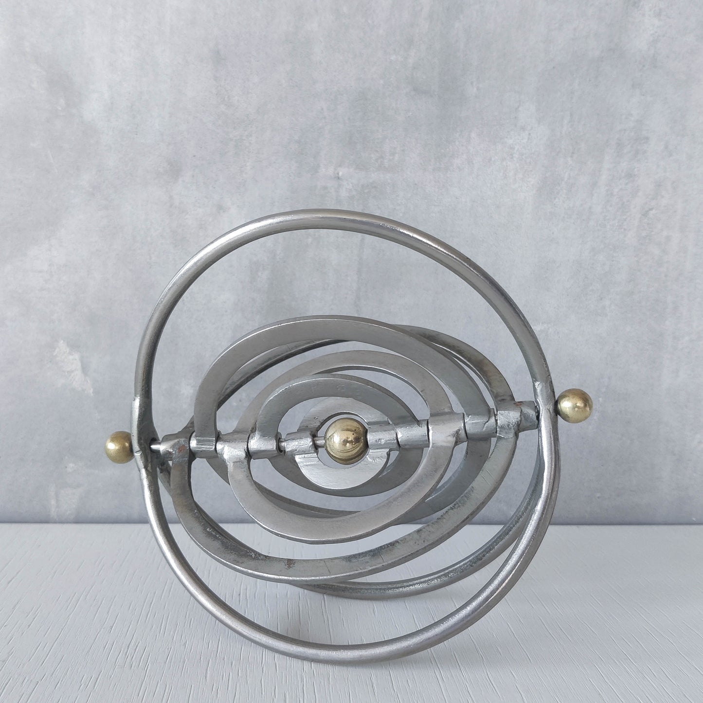 Vintage modernist style orb armillary sphere metal object table sculpture