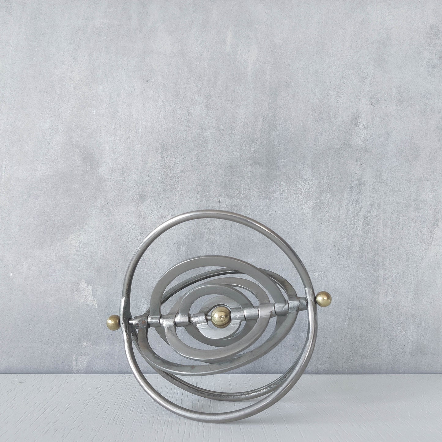 Vintage modernist style orb armillary sphere metal object table sculpture