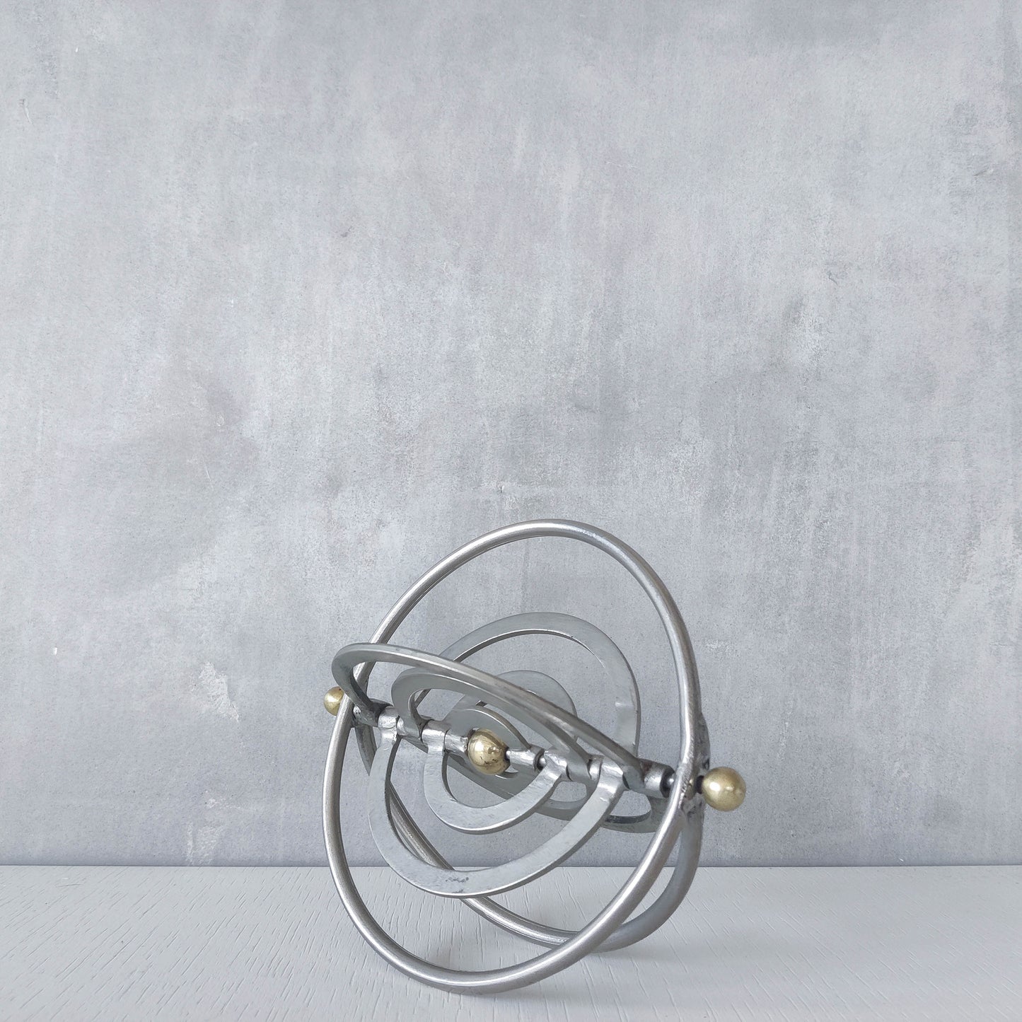 Vintage modernist style orb armillary sphere metal object table sculpture