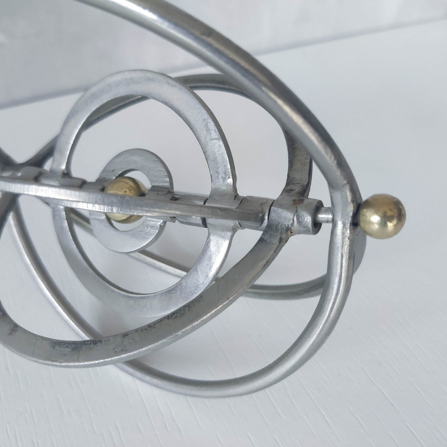 Vintage modernist style orb armillary sphere metal object table sculpture