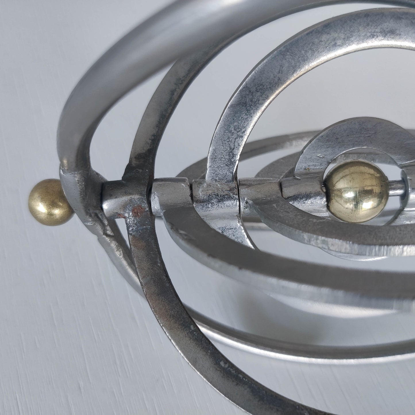 Vintage modernist style orb armillary sphere metal object table sculpture