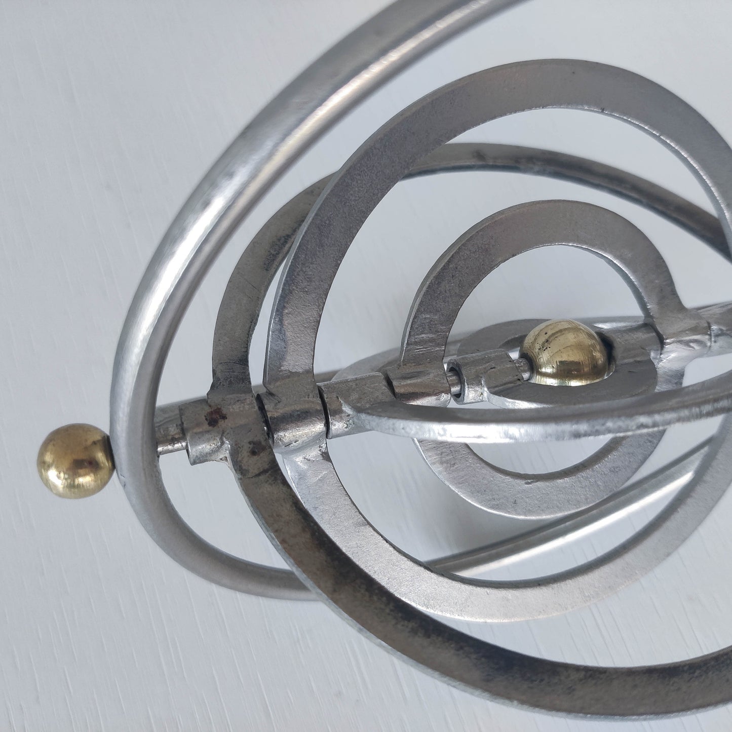 Vintage modernist style orb armillary sphere metal object table sculpture