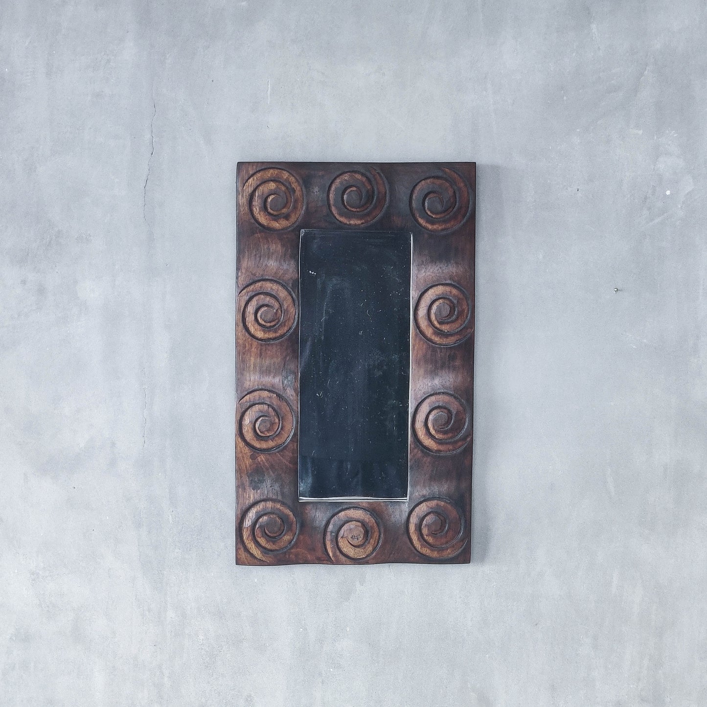 Vintage chunky solid hand carved hardwood wood spiral swirl sculptural mirror