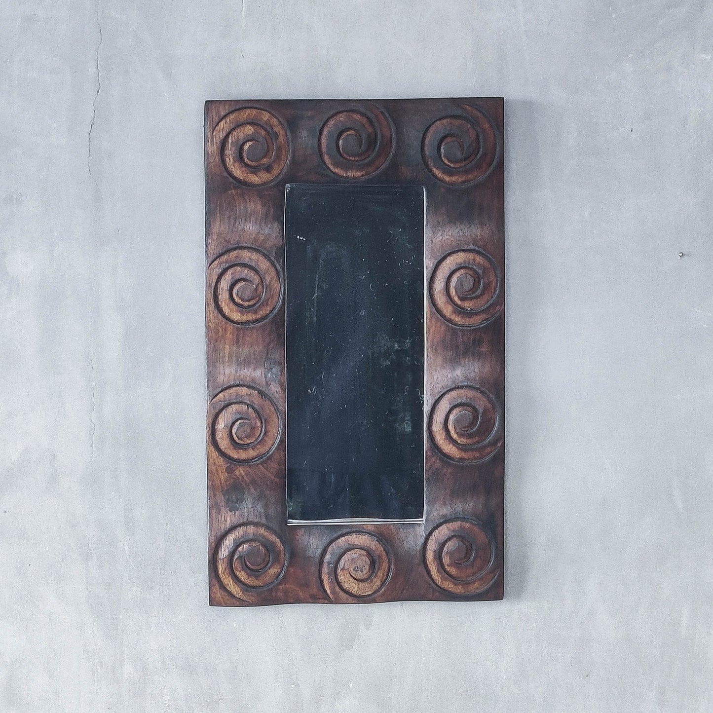 Vintage chunky solid hand carved hardwood wood spiral swirl sculptural mirror