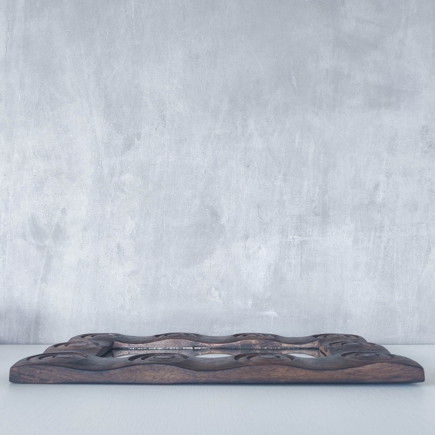 Vintage chunky solid hand carved hardwood wood spiral swirl sculptural mirror