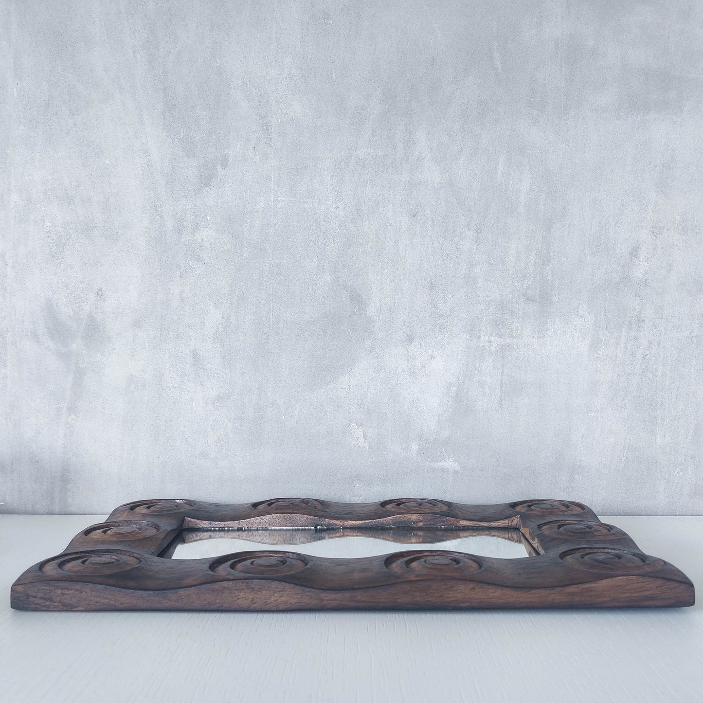 Vintage chunky solid hand carved hardwood wood spiral swirl sculptural mirror