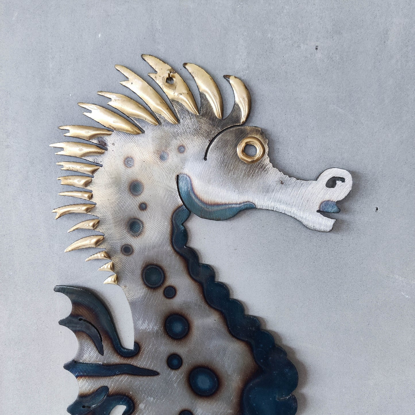 Metalwork torched steel large seahorse sculptural wall sconce candle holder