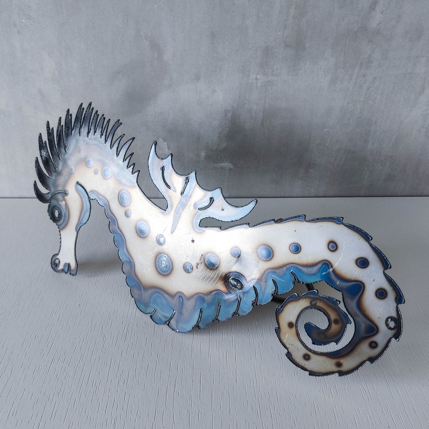 Metalwork torched steel large seahorse sculptural wall sconce candle holder