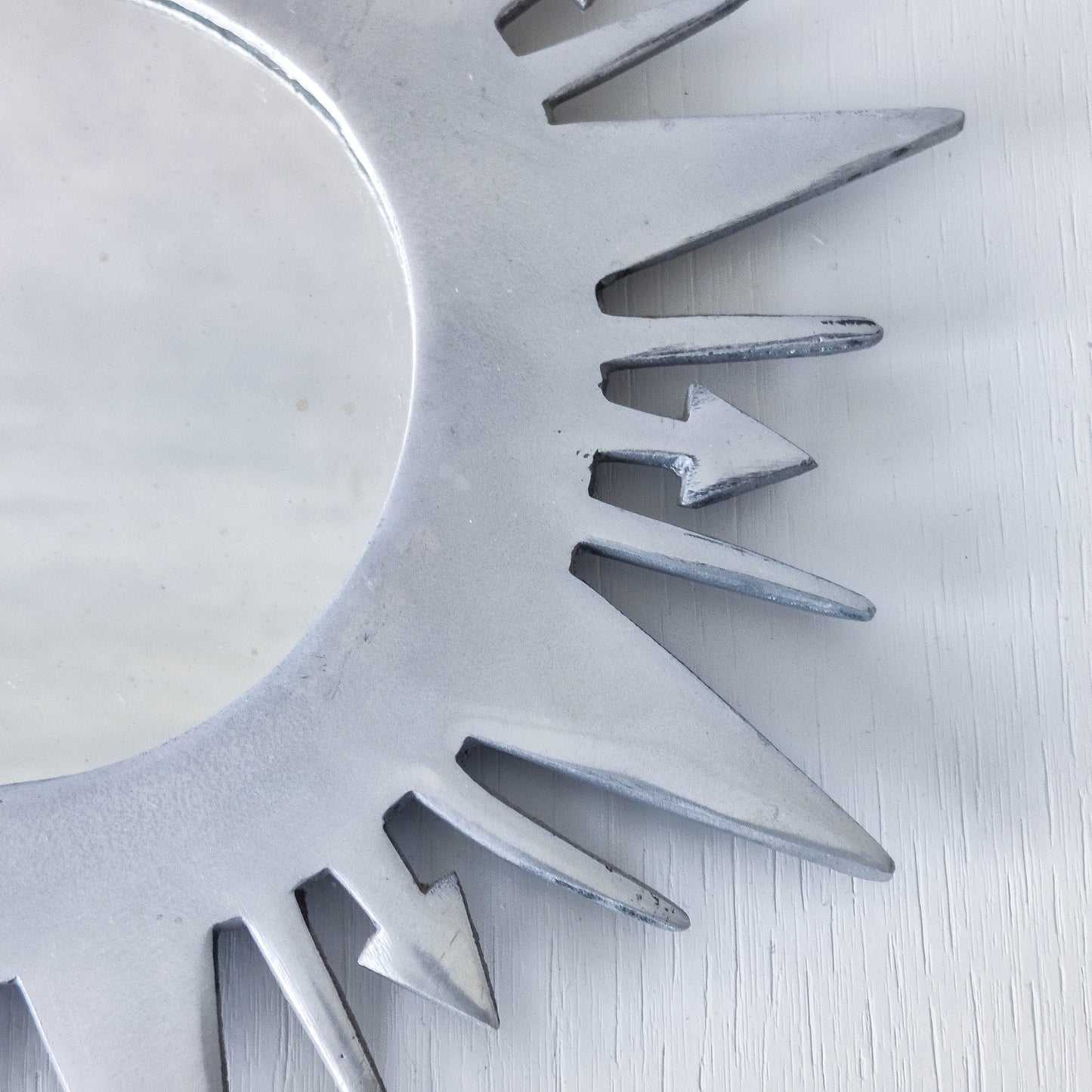Vintage 1990s sunburst sun celestial cast aluminium silver metal wall mirror