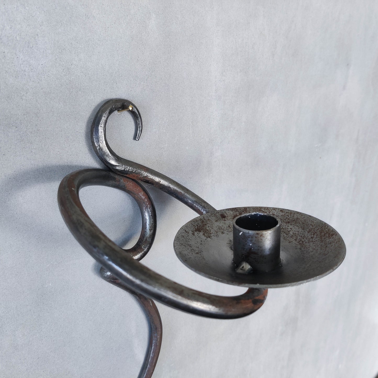 Pair of vintage hand forged blacksmith made hammered twisted steel candle sconces