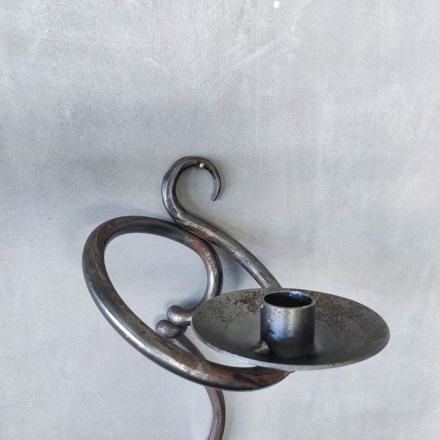 Pair of vintage hand forged blacksmith made hammered twisted steel candle sconces
