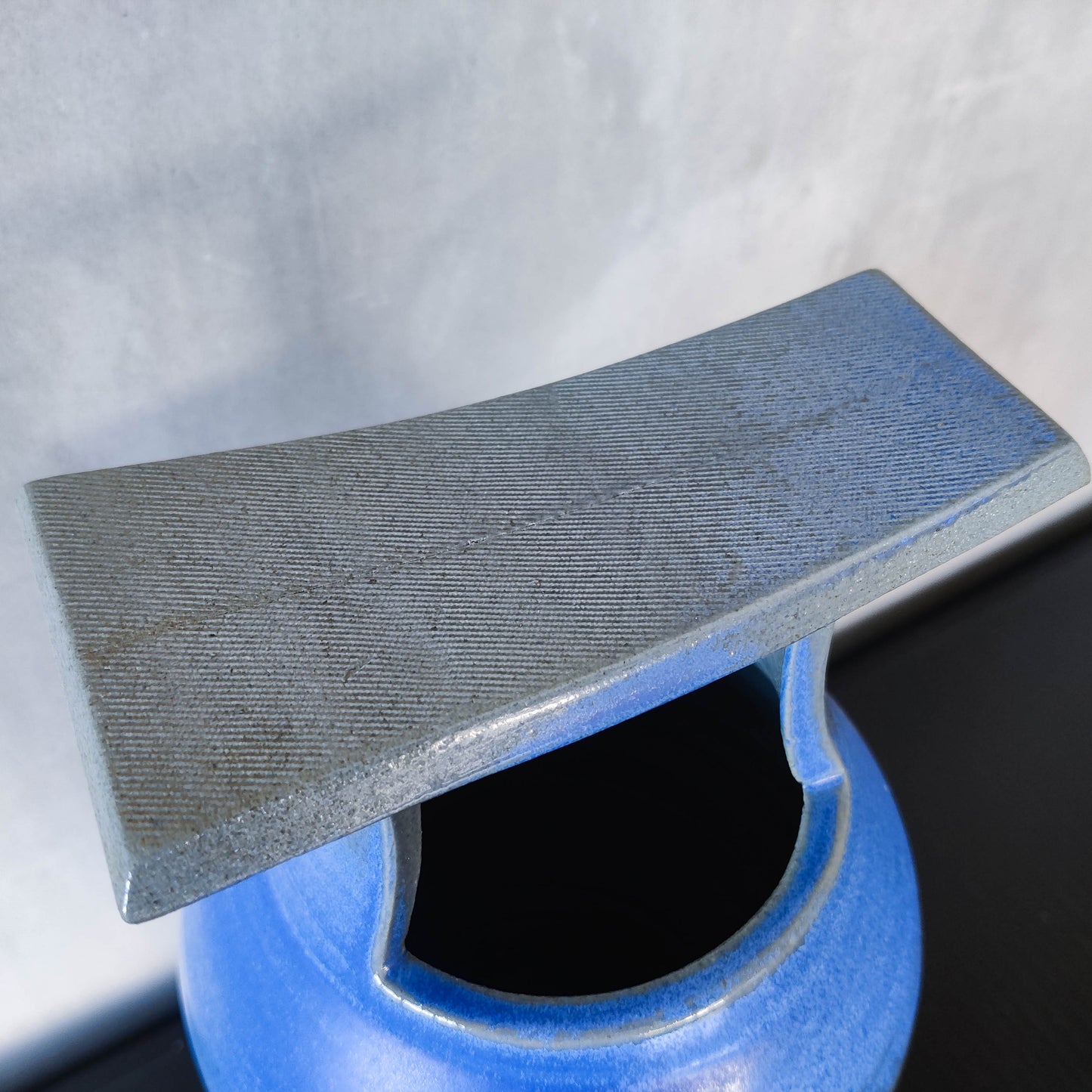 Large sculptural Japanese style studio pottery vase vessel blue glaze