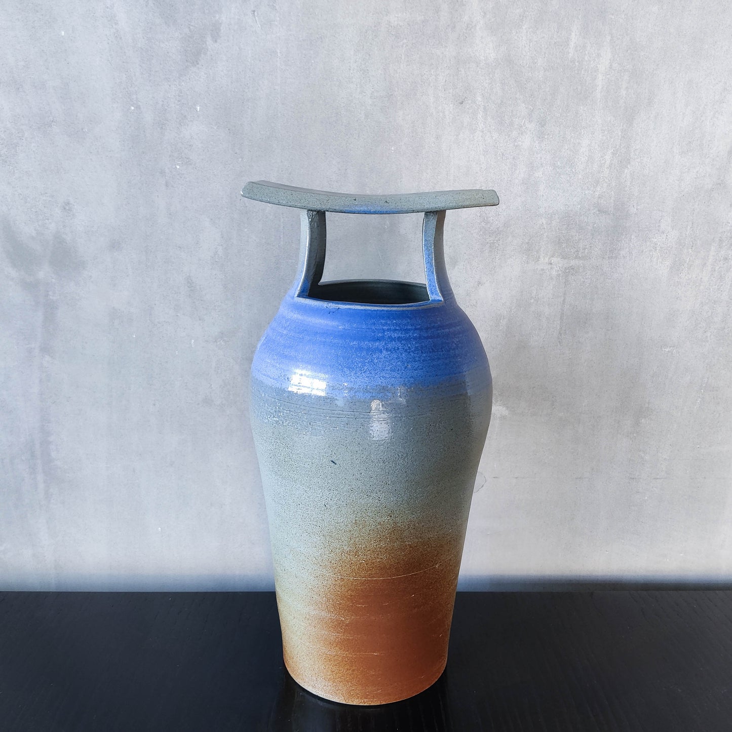 Large sculptural Japanese style studio pottery vase vessel blue glaze