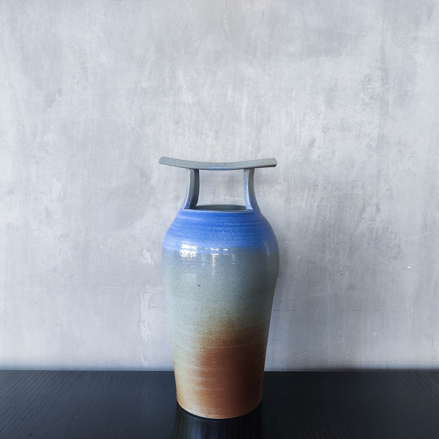 Large sculptural Japanese style studio pottery vase vessel blue glaze