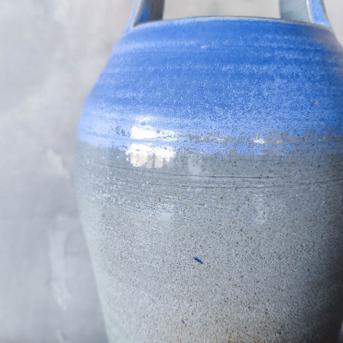 Large sculptural Japanese style studio pottery vase vessel blue glaze