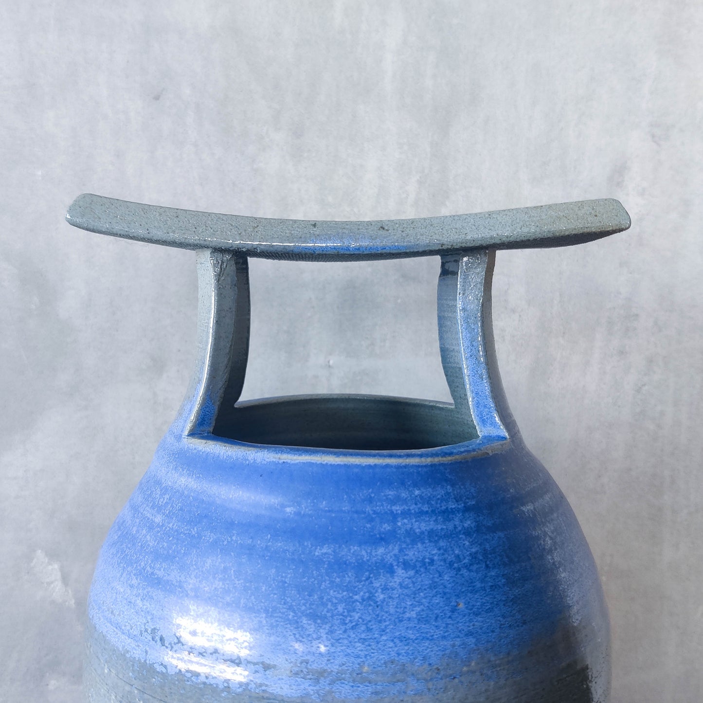 Large sculptural Japanese style studio pottery vase vessel blue glaze