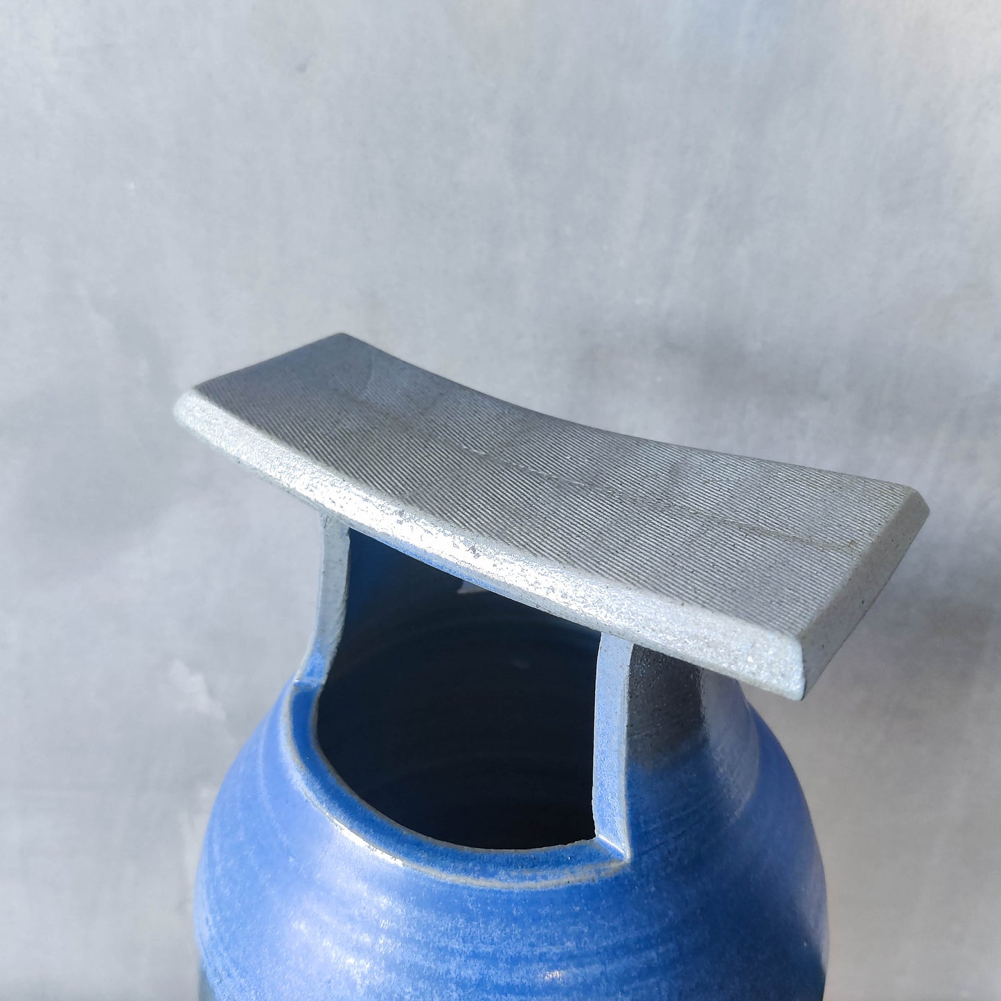 Large sculptural Japanese style studio pottery vase vessel blue glaze