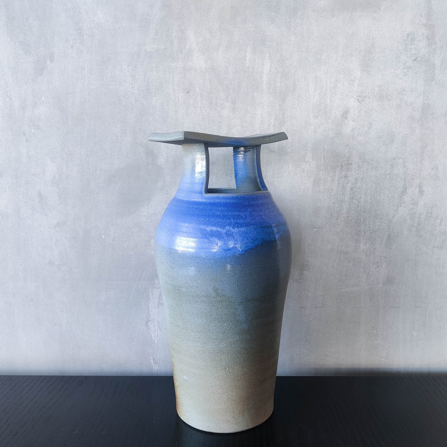 Large sculptural Japanese style studio pottery vase vessel blue glaze