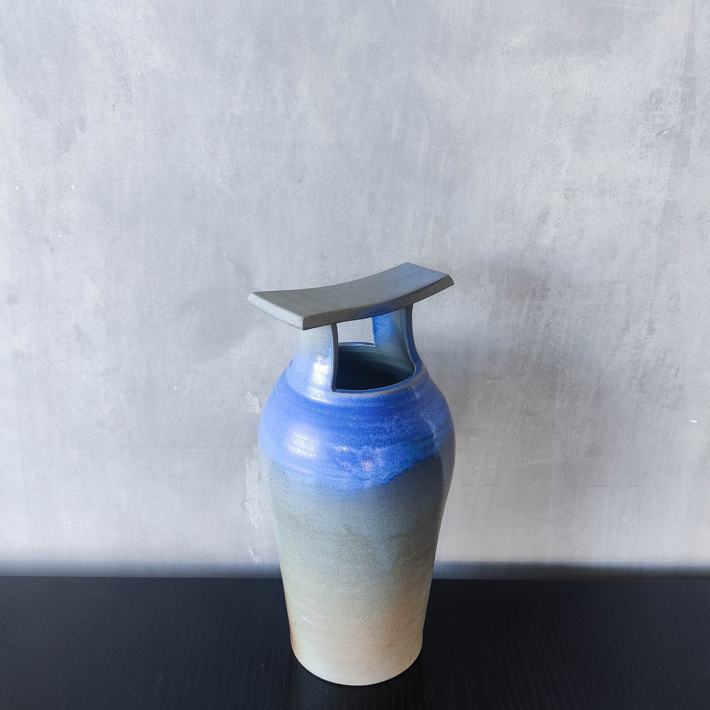 Large sculptural Japanese style studio pottery vase vessel blue glaze