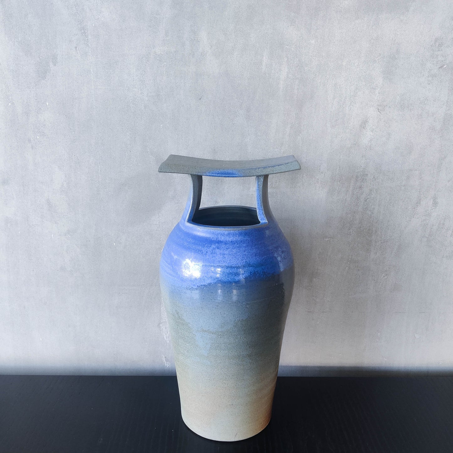 Large sculptural Japanese style studio pottery vase vessel blue glaze