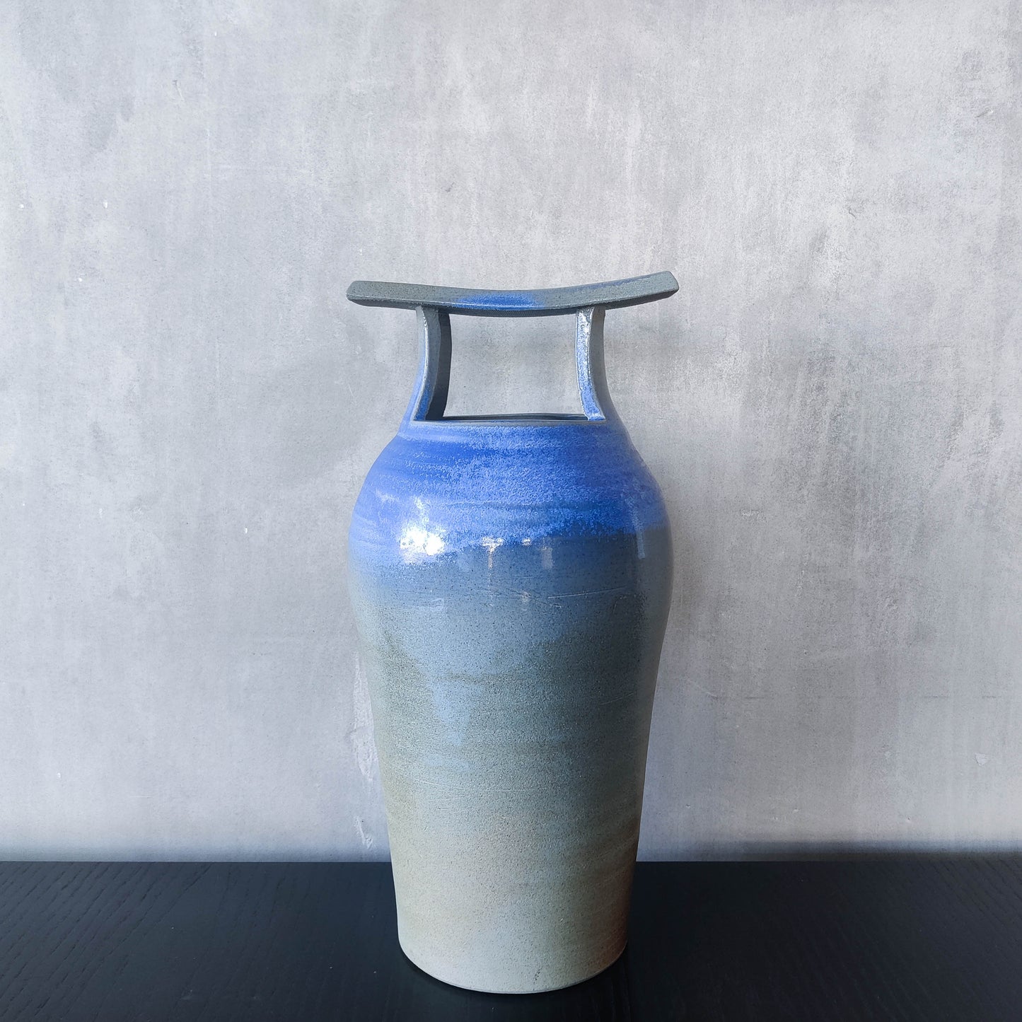 Large sculptural Japanese style studio pottery vase vessel blue glaze
