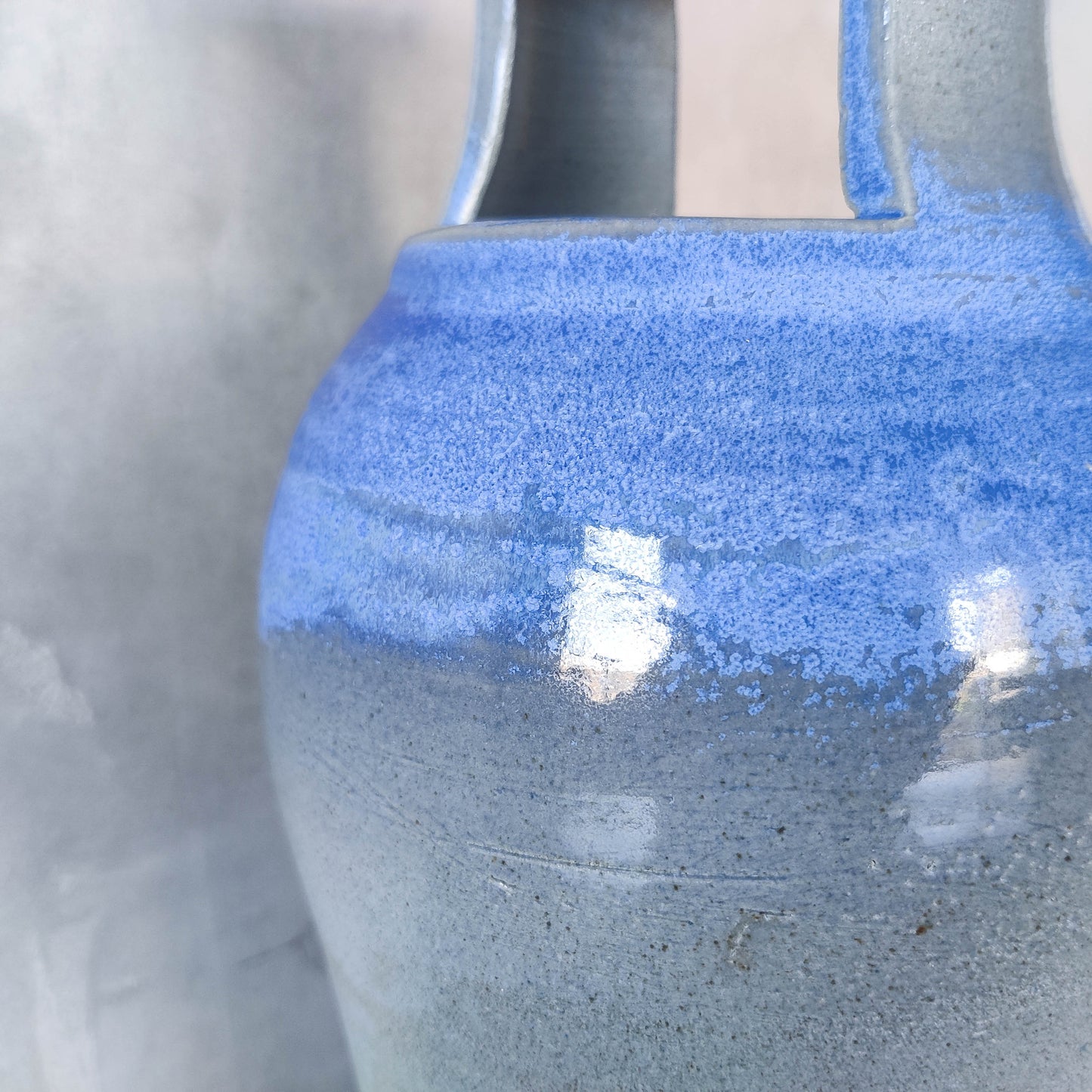 Large sculptural Japanese style studio pottery vase vessel blue glaze