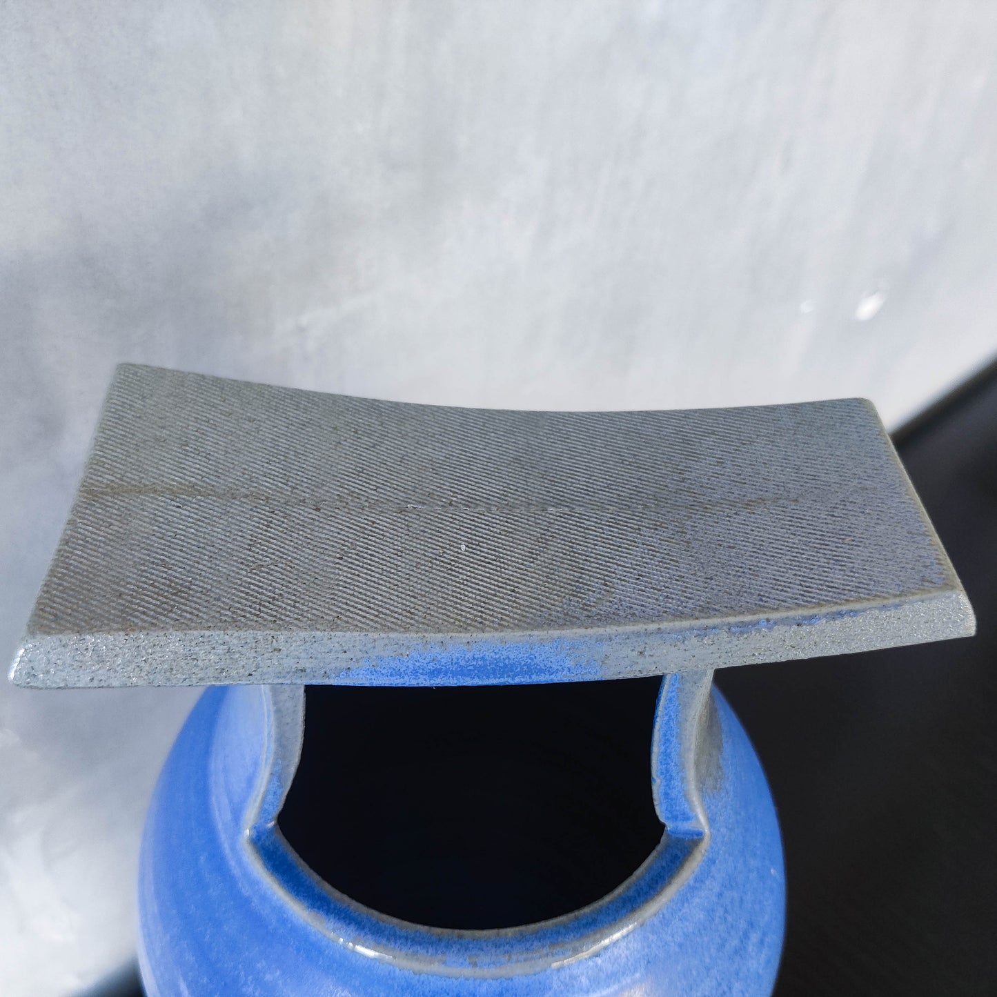 Large sculptural Japanese style studio pottery vase vessel blue glaze