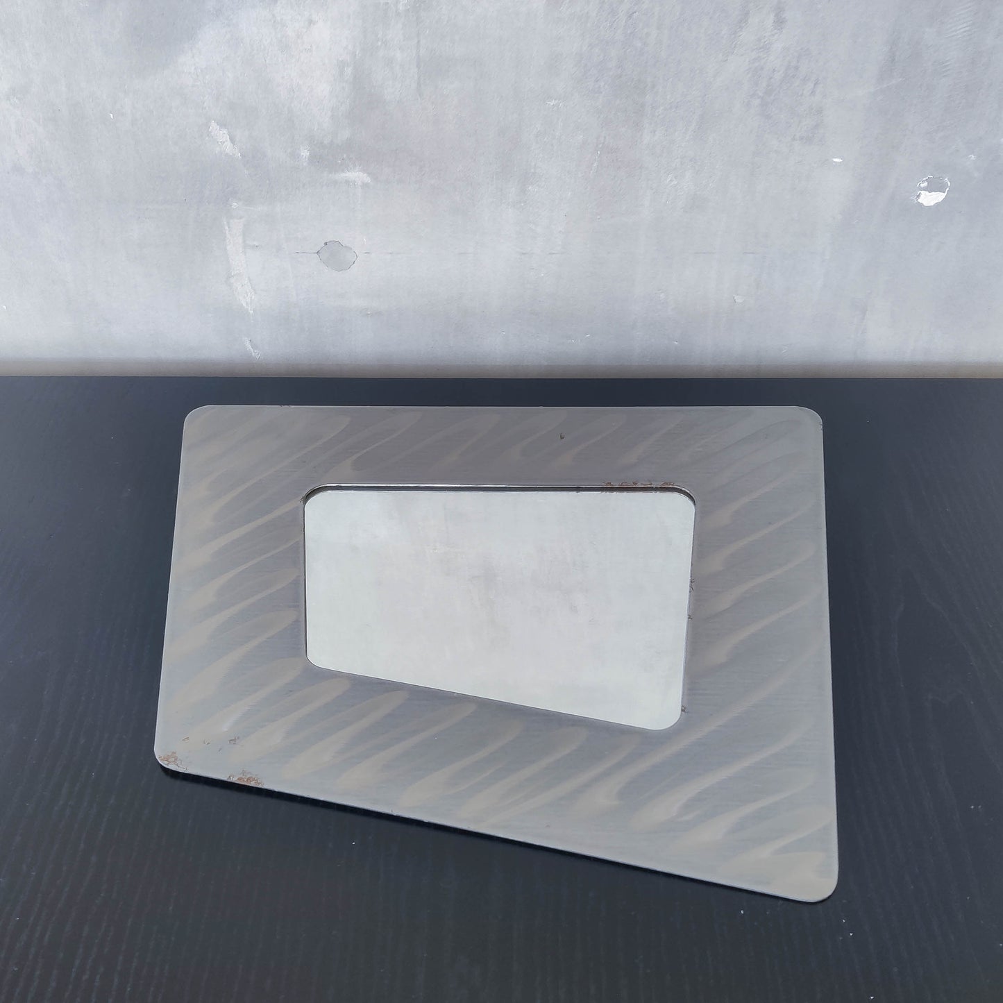 Vintage 00s metalwork postmodern style asymmetric steel mirror