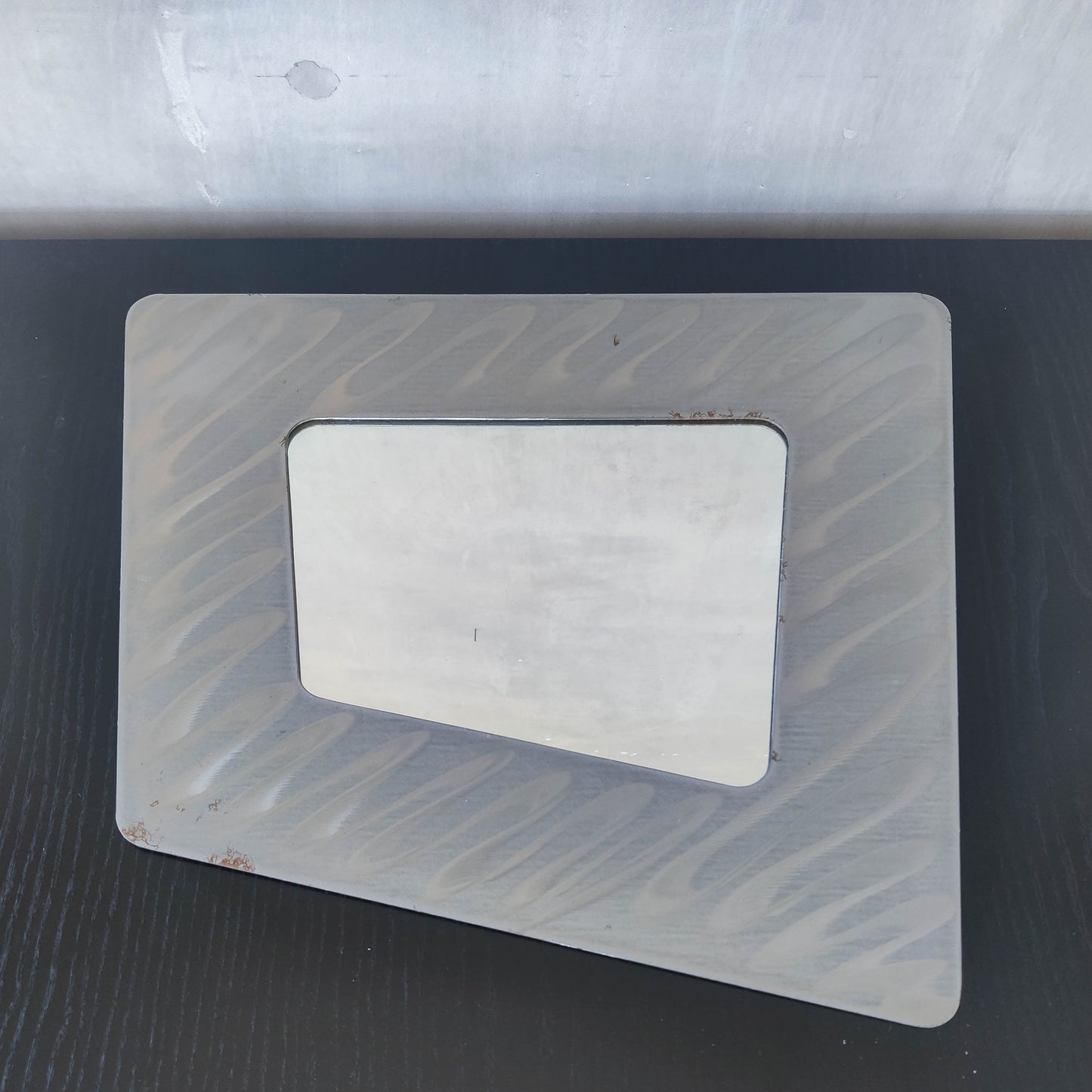 Vintage 00s metalwork postmodern style asymmetric steel mirror