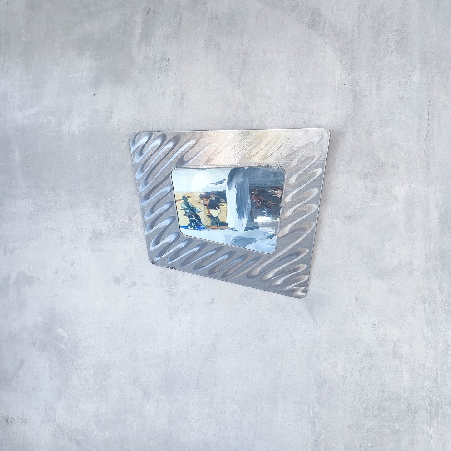 Vintage 00s metalwork postmodern style asymmetric steel mirror