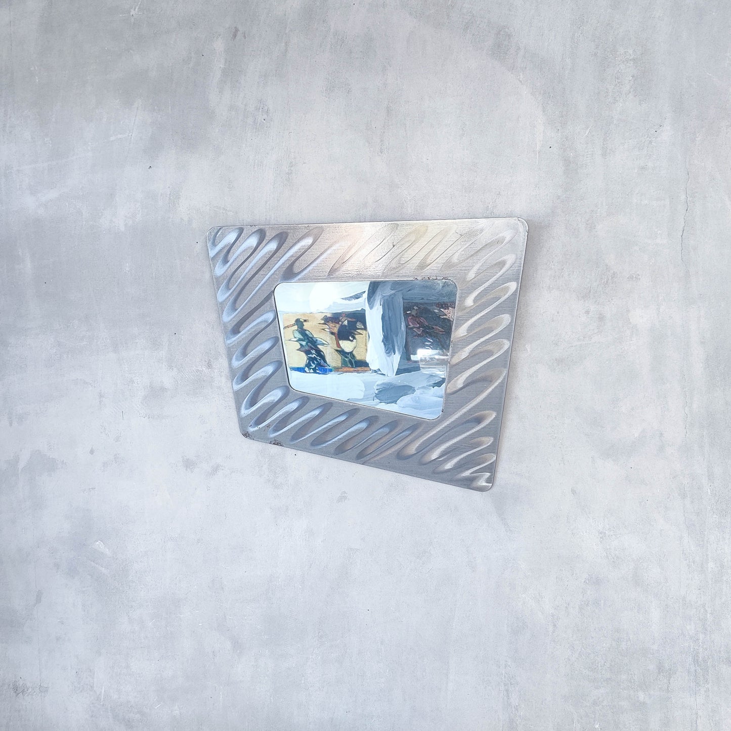 Vintage 00s metalwork postmodern style asymmetric steel mirror