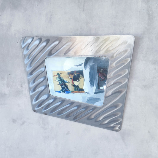 Vintage 00s metalwork postmodern style asymmetric steel mirror